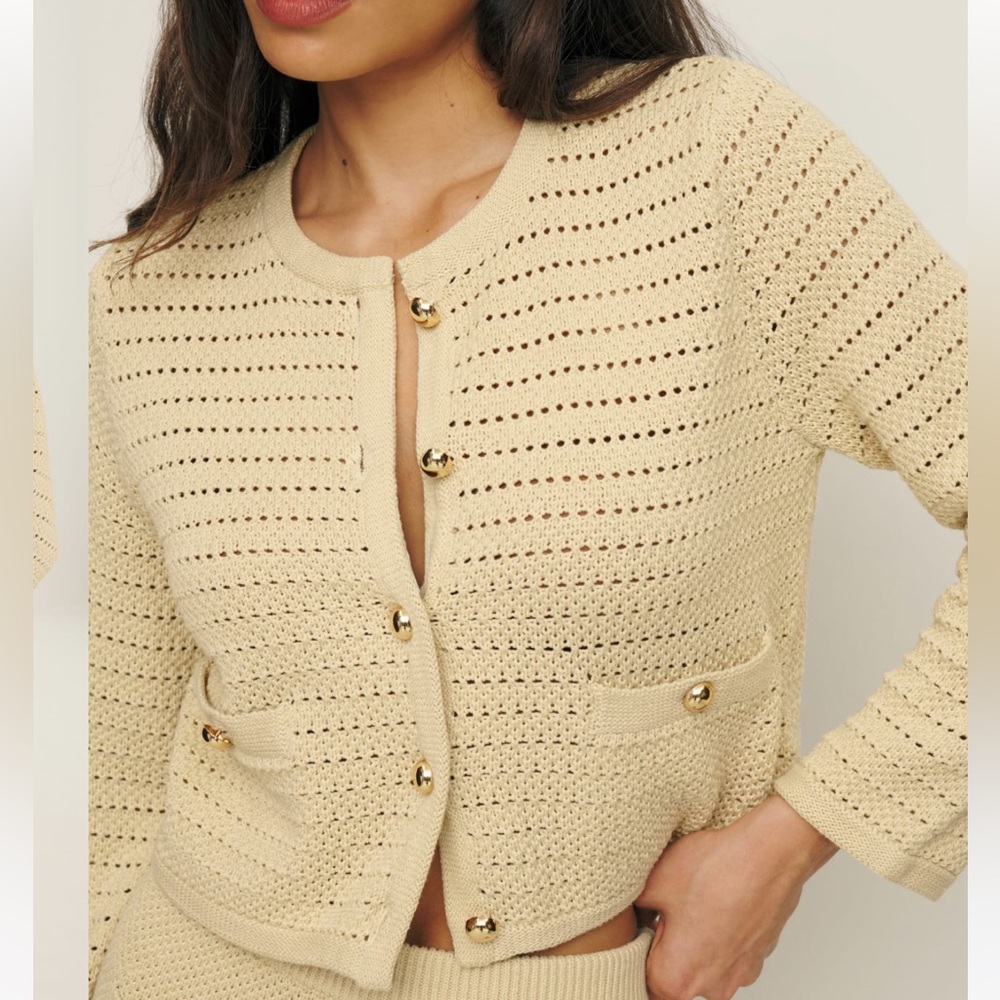 Reformation Charlotte Cotton Cardigan Sweater Birch Large